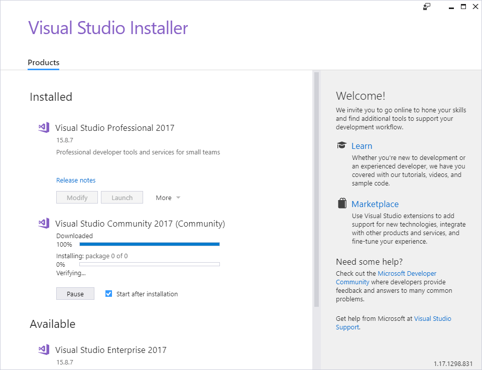 Quá trình cài đặt Visual Studio 2017 Community
