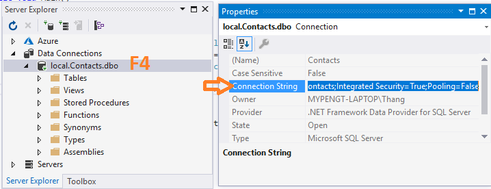 Lấy connectionstring từ data connection