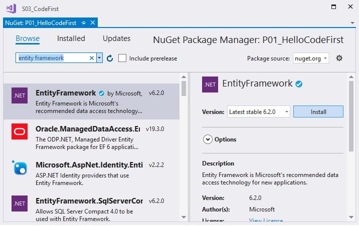 NuGet package manager - entity framework