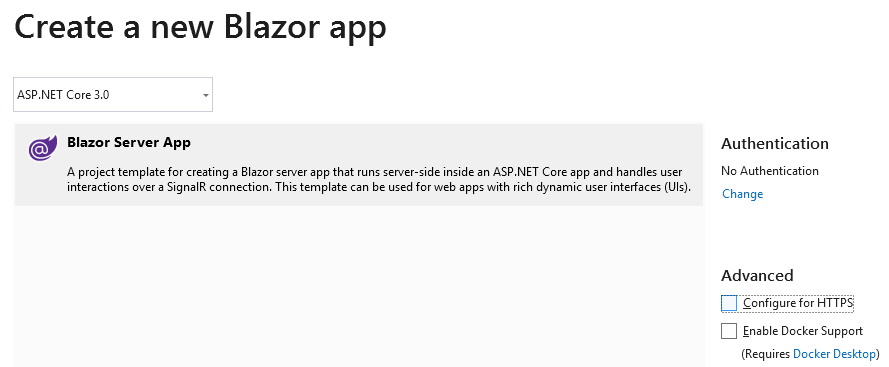 lựa chọn loại blazor app